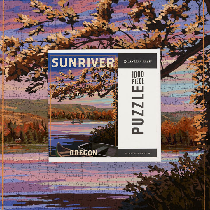 Sunriver, Oregon, Painterly, Lake Sunset Scene, Jigsaw Puzzle