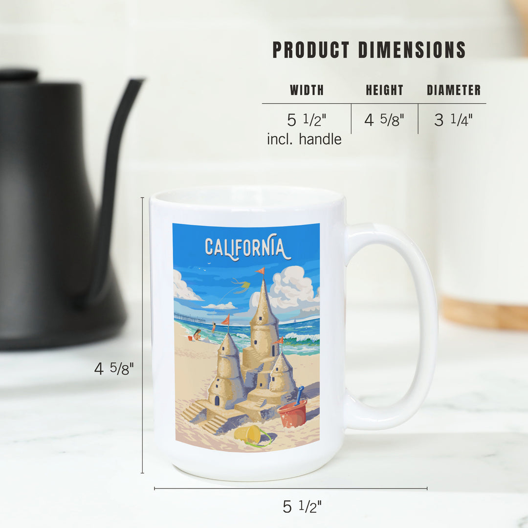 California, Painterly, Soak Up Summer, Sand Castle, Ceramic Mug