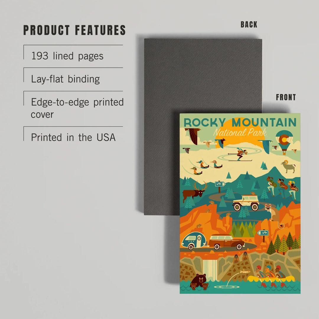 Lined 6x9 Journal, Rocky Mountain National Park, Colorado, Geometric National Park Series, Lay Flat, 193 Pages, FSC paper