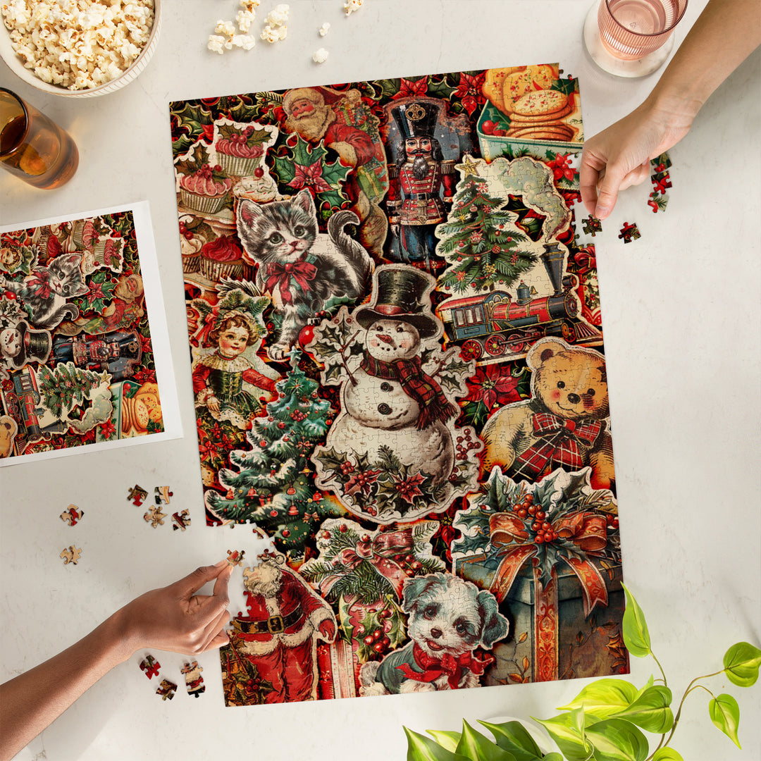 Vintage Christmas and Snowman Collage, 1000 Piece Jigsaw Puzzle