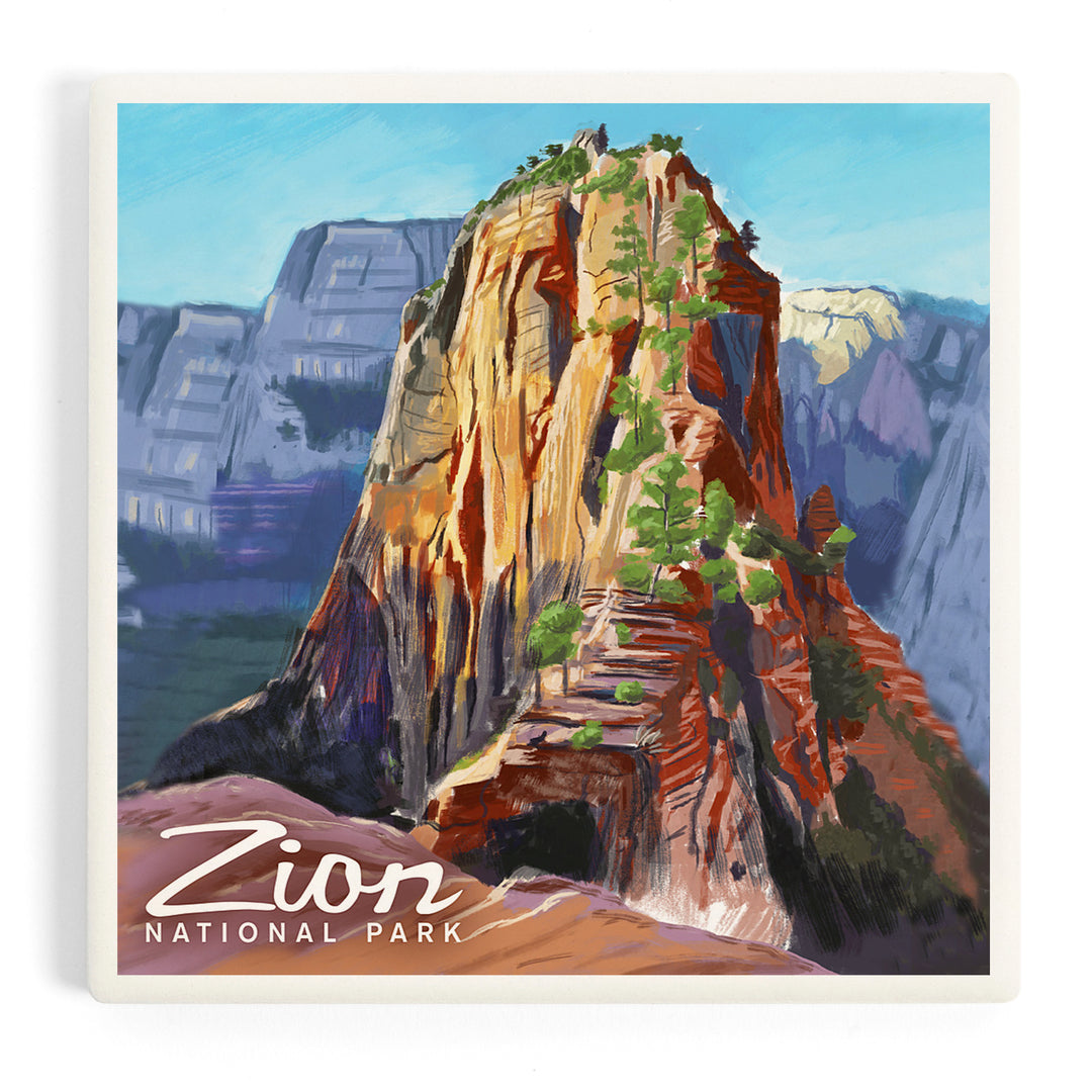 Zion National Park, Utah, Angels Landing, Oil Painting, Coasters
