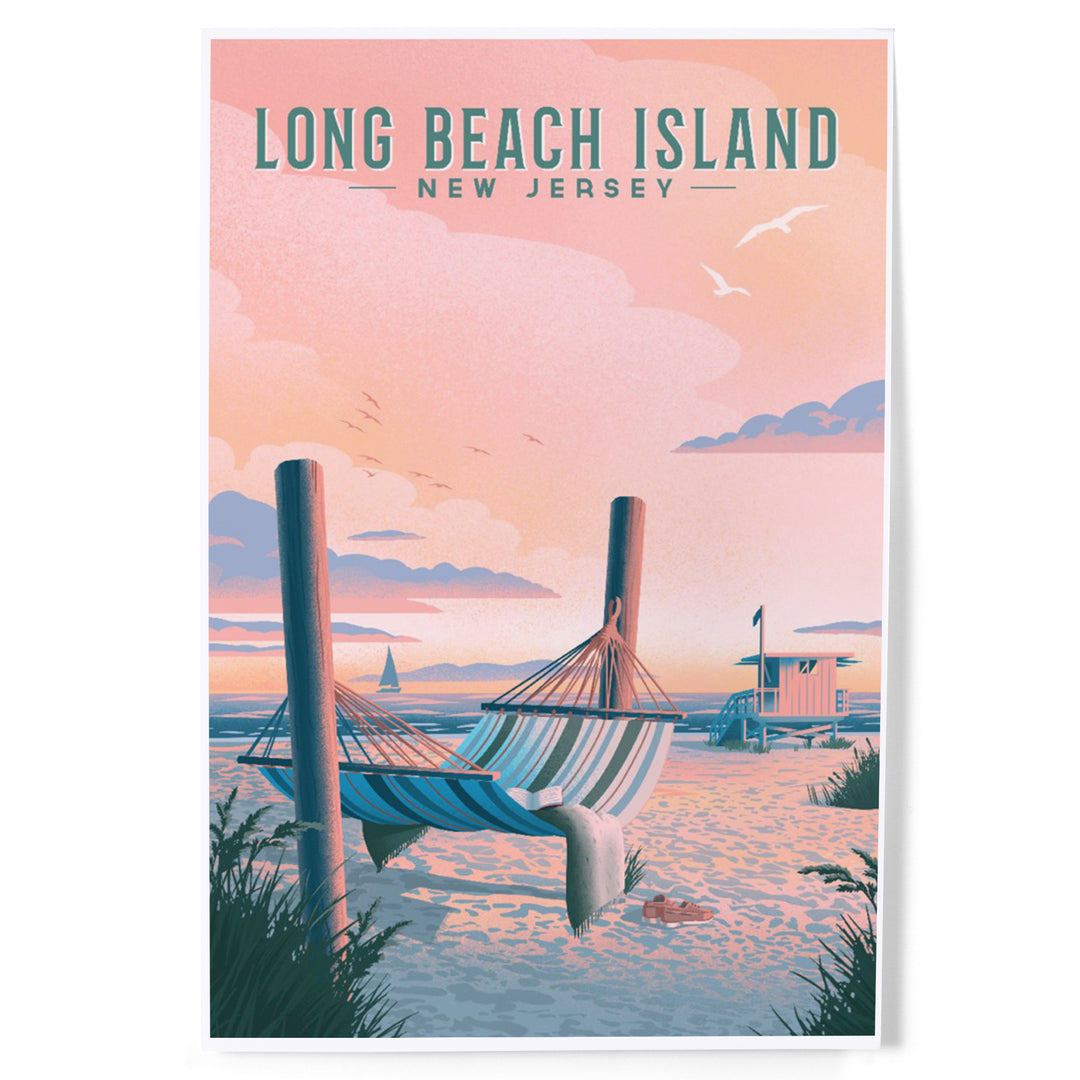 Long Beach Island, New Jersey, Lithograph, Hammock on Beach, Art & Giclee Prints