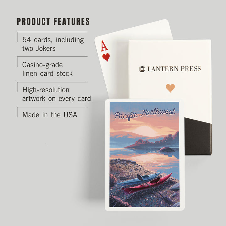 Playing Cards, Pacific Northwest, Glassy Sunrise, Kayak, 52 Card Deck with Jokers in Box, Unique Art