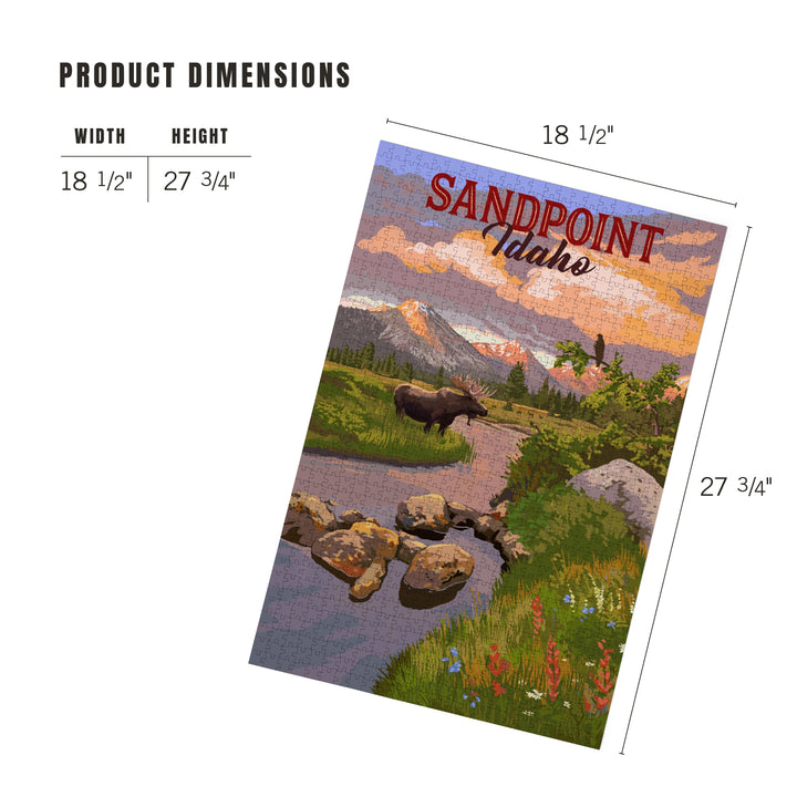 Sandpoint, Idaho, Painterly, Moose and Mountain at Sunset, Jigsaw Puzzle