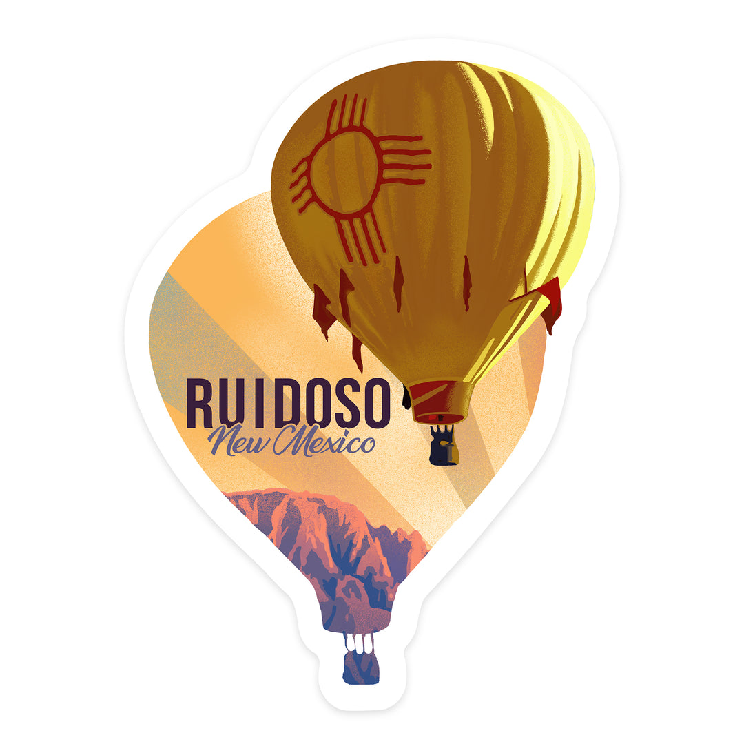 Ruidoso, New Mexico, Hot Air Balloon, Letterpress, Contour, Lantern Press Artwork, Vinyl Sticker