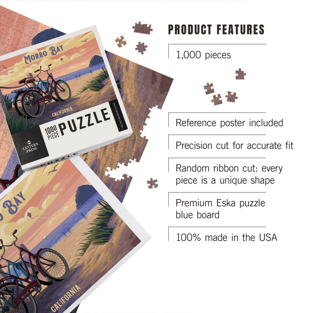 Morro Bay, California, Painterly, The Beach Is Calling, Beach Bikes, 1000 Piece Jigsaw Puzzle