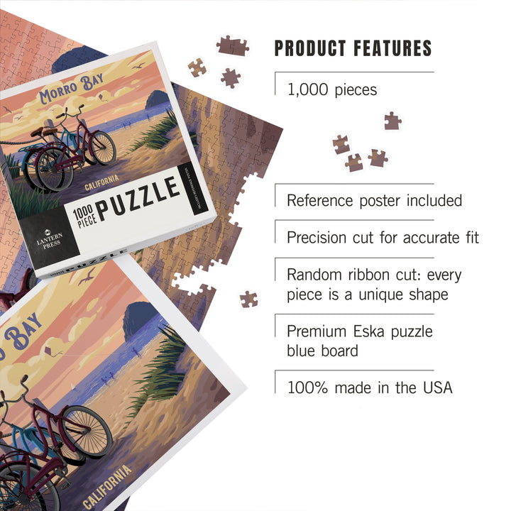 Morro Bay, California, Painterly, The Beach Is Calling, Beach Bikes, 1000 Piece Jigsaw Puzzle