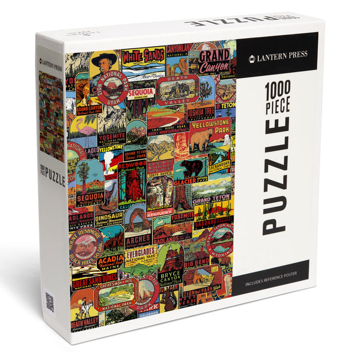 Vintage National Park Sticker Collage, 1000 Piece Jigsaw Puzzle