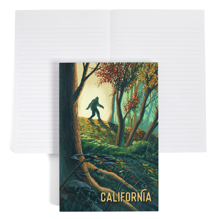 Lined 6x9 Journal, California, Wanderer, Bigfoot in Forest, Lay Flat, 193 Pages, FSC paper