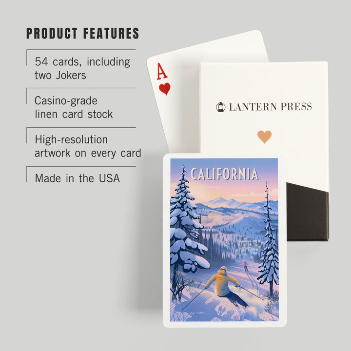 Playing Cards, California, Ski for Miles, Skiing, 52 Card Deck with Jokers in Box, Unique Art