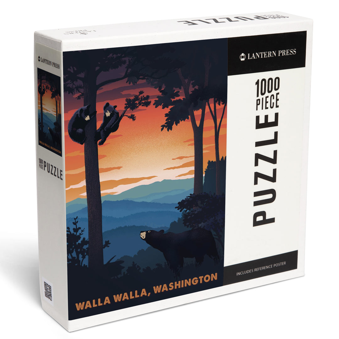 Walla Walla, Washington, Black Bear Family, Sunset, Jigsaw Puzzle