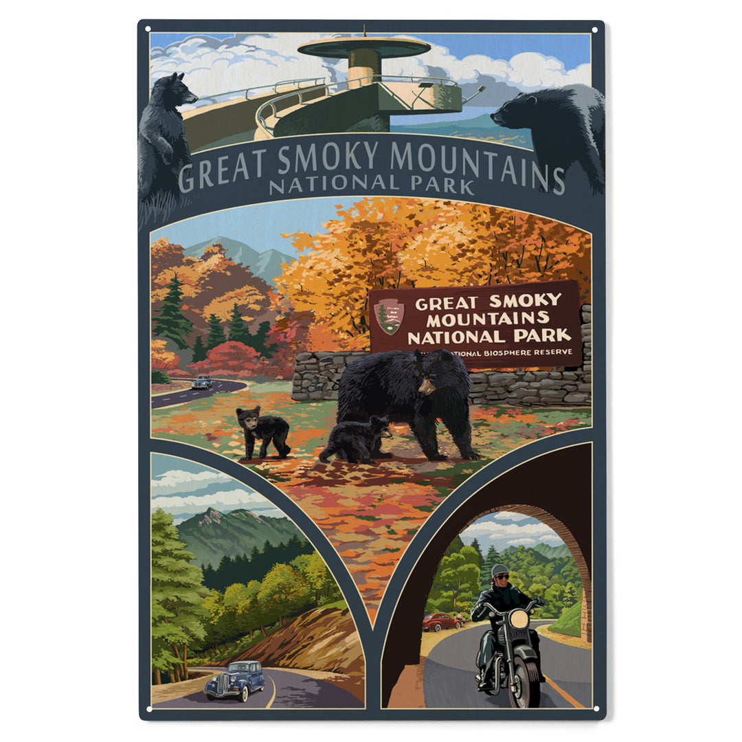 Great Smoky Mountains National Park, Tennessee, Montage, Wood Sign and Postcards