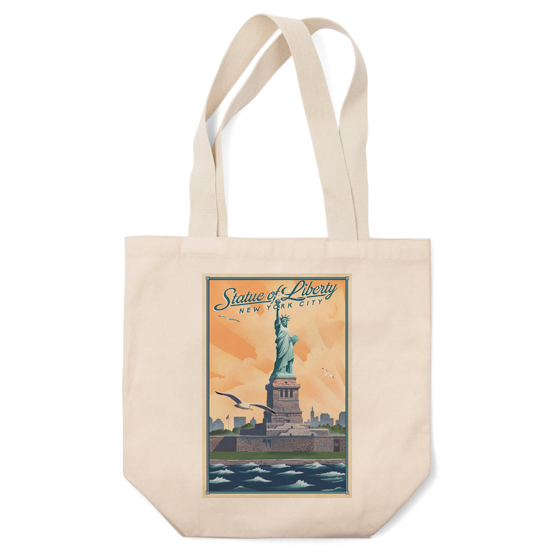 New York, New York, Statue of Liberty, Litho, Lantern Press Artwork, Tote Bag