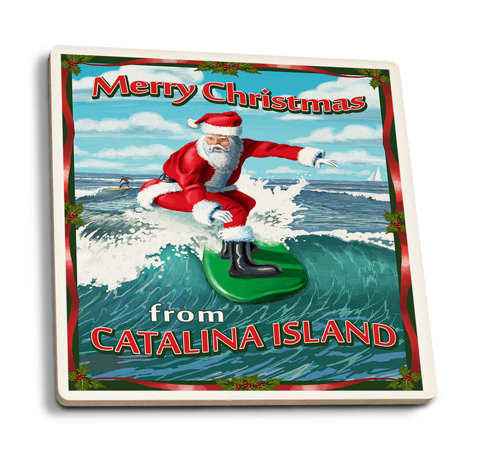 Merry Christmas from Catalina Island, Santa Surfing, Coaster Set