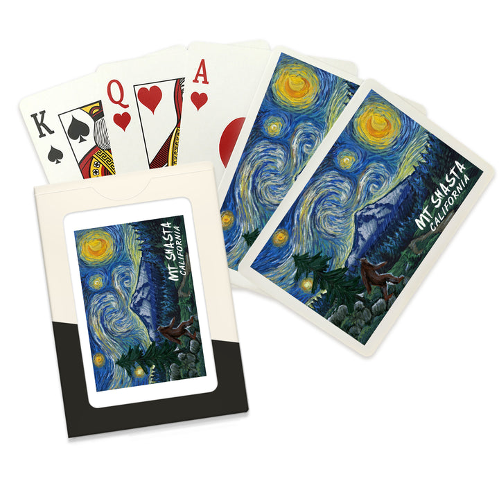 Playing Cards, Mt Shasta, California, Bigfoot, Starry Night, 52 Card Deck with Jokers in Box, Unique Art