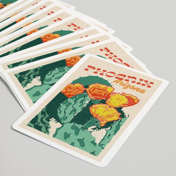 Playing Cards, Phoenix, Arizona, Woodblock City Series, Cactus Blooms, 52 Card Deck with Jokers in Box, Unique Art