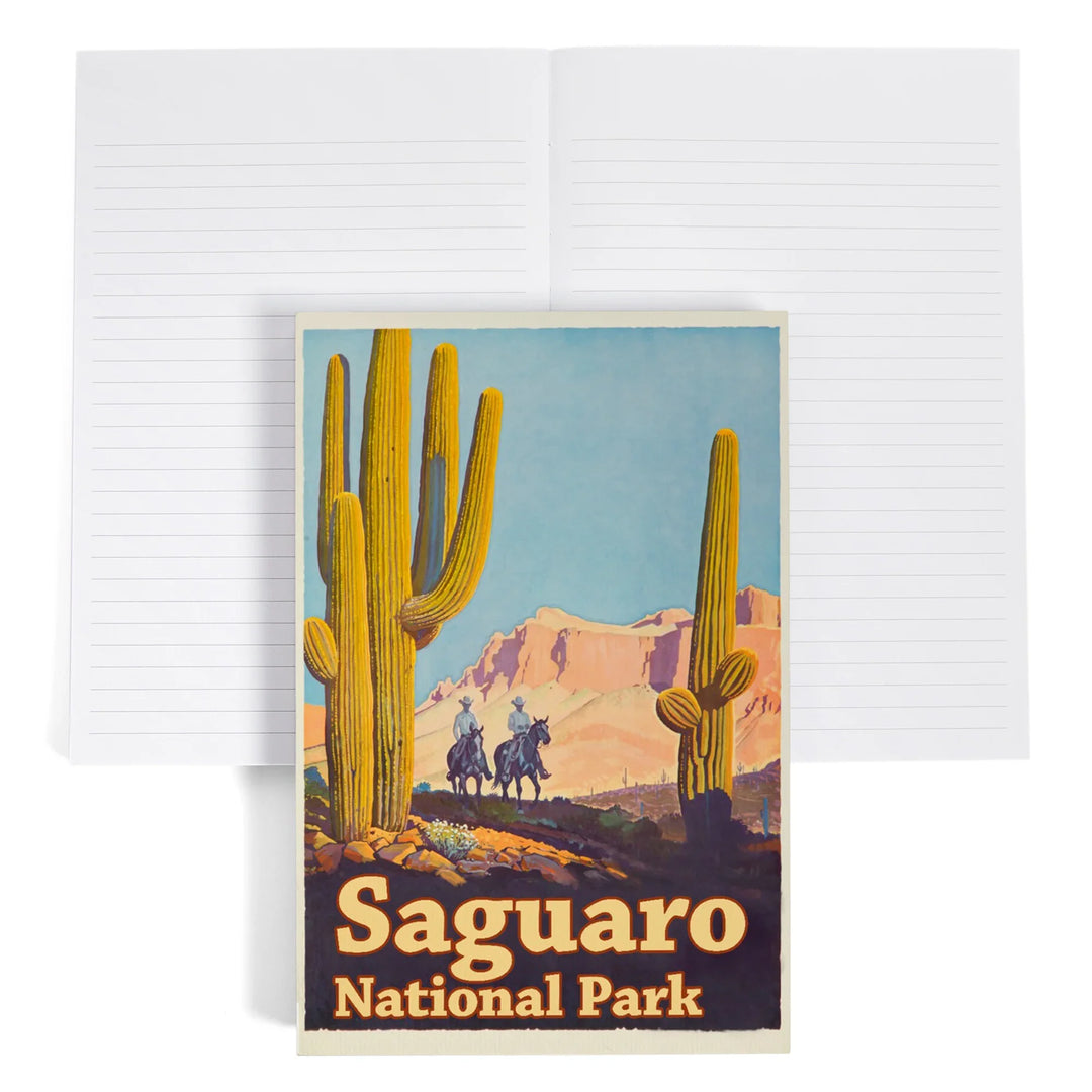Lined 6x9 Journal, Saguaro National Park Vintage Poster, Lay Flat, 193 Pages, FSC paper