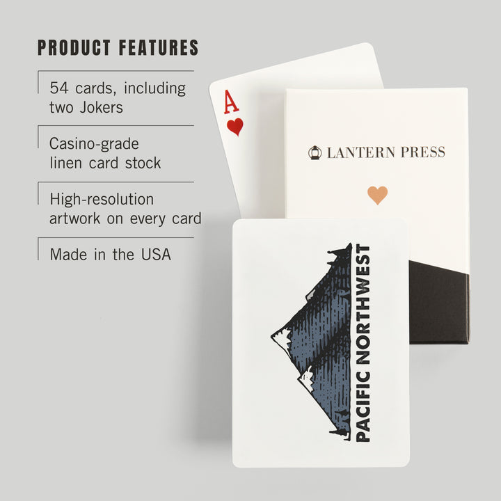 Playing Cards, Pacific Northwest, Mountains, Icon, 52 Card Deck with Jokers in Box, Unique Art