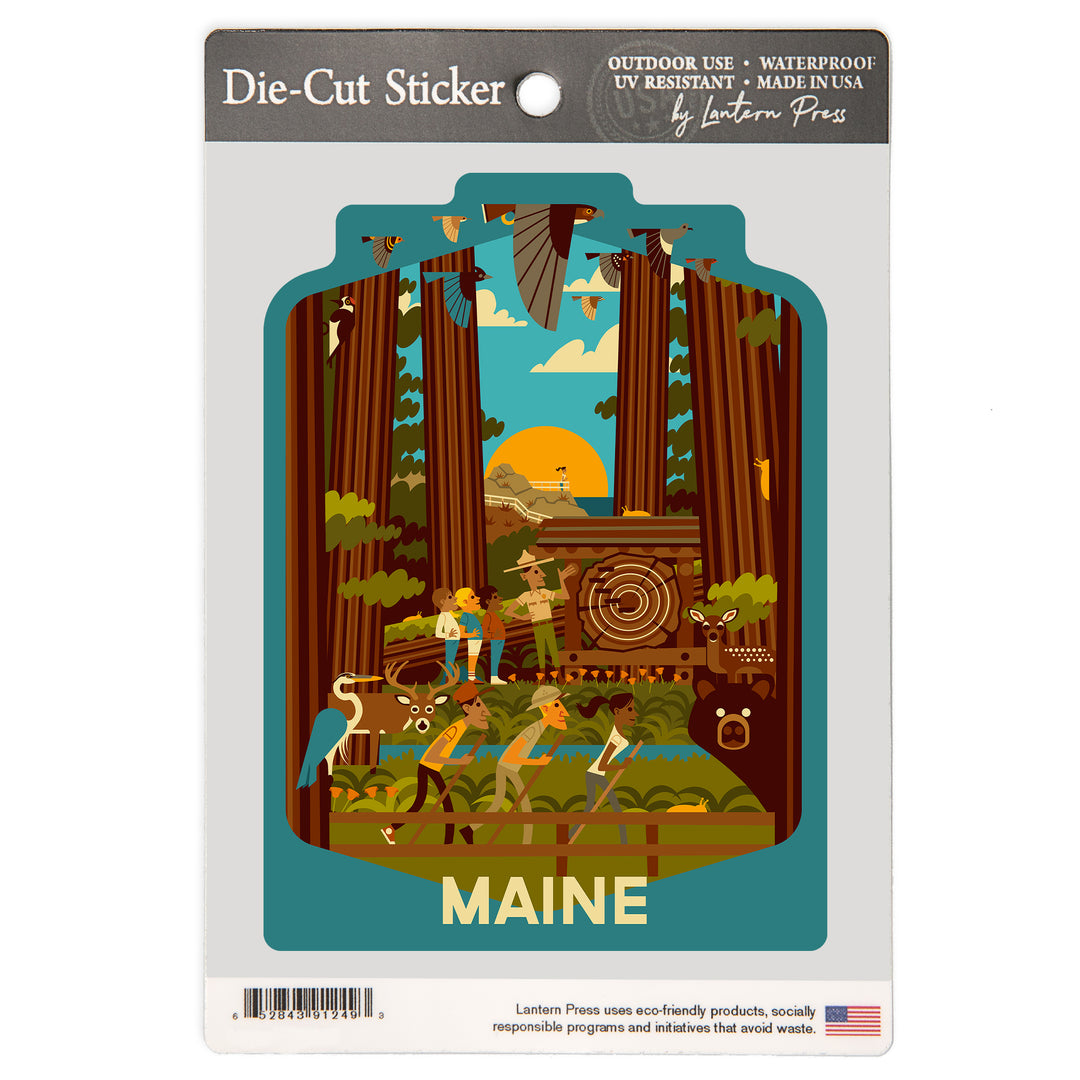 Maine, Geometric, Forest, Vinyl Sticker