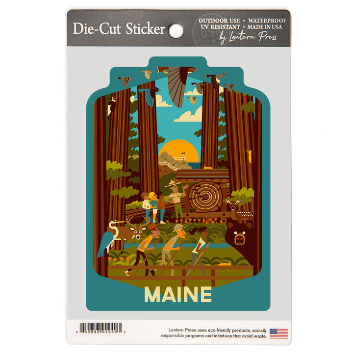 Maine, Geometric, Forest, Vinyl Sticker