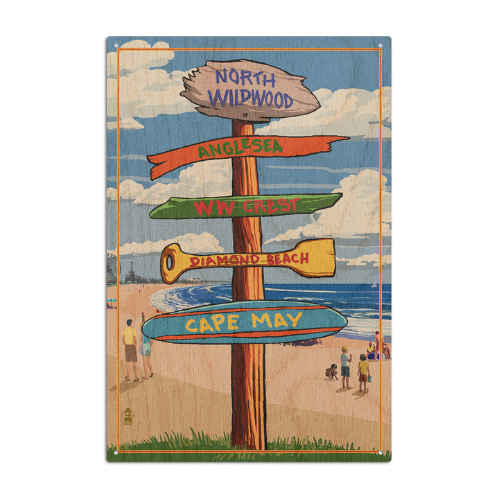 North Wildwood, New Jersey, Destinations Sign, Lantern Press Artwork, Wood Signs and Postcards