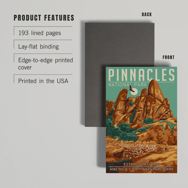 Lined 6x9 Journal, Pinnacles National Park, California, WPA Formations and Condor, Lay Flat, 193 Pages, FSC paper