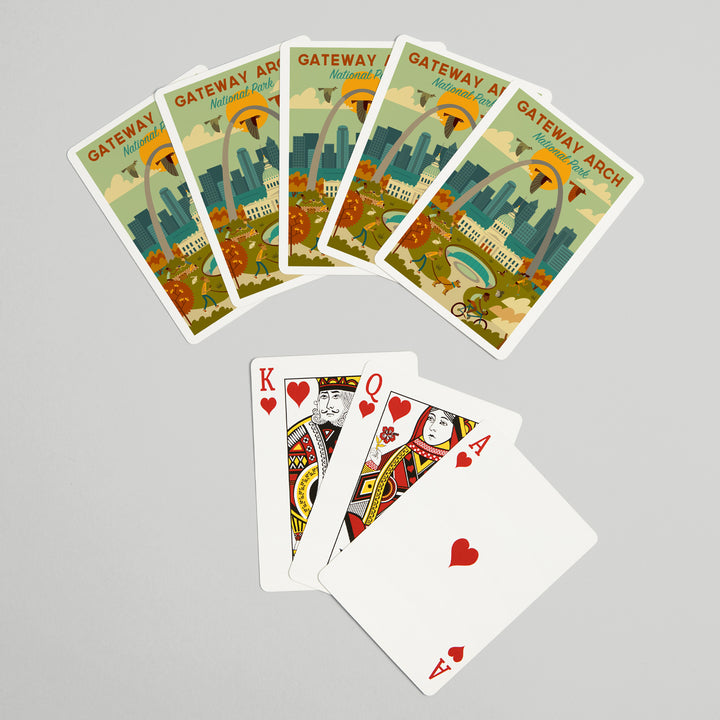 Playing Cards, Gateway Arch National Park, Missouri, Geometric National Park Series, 52 Card Deck with Jokers in Box, Unique Art