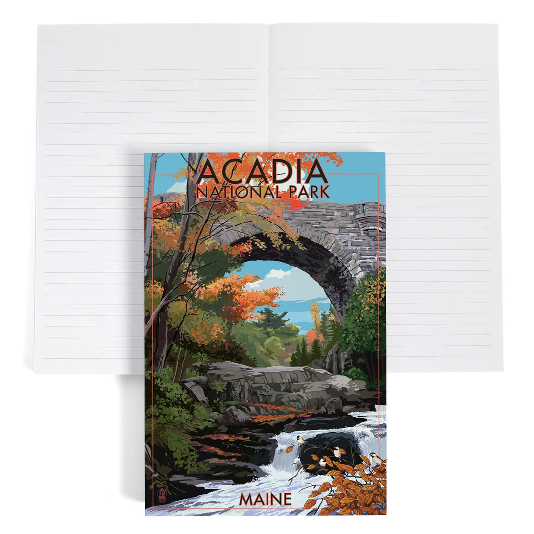 Lined 6x9 Journal, Acadia National Park, Maine, Stone Bridge, Lay Flat, 193 Pages, FSC paper