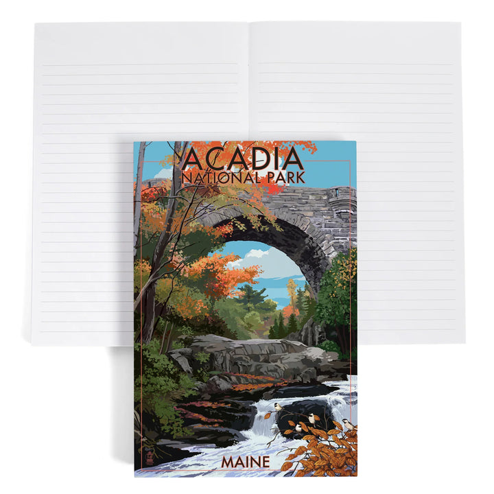 Lined 6x9 Journal, Acadia National Park, Maine, Stone Bridge, Lay Flat, 193 Pages, FSC paper