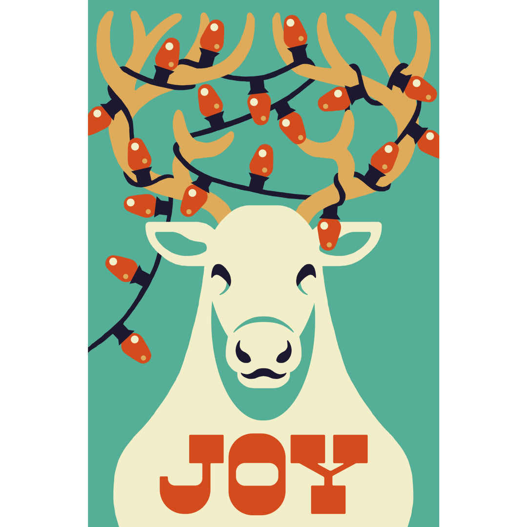 Joy, Reindeer, Retro Christmas, Lantern Press Artwork, Stretched Canvas