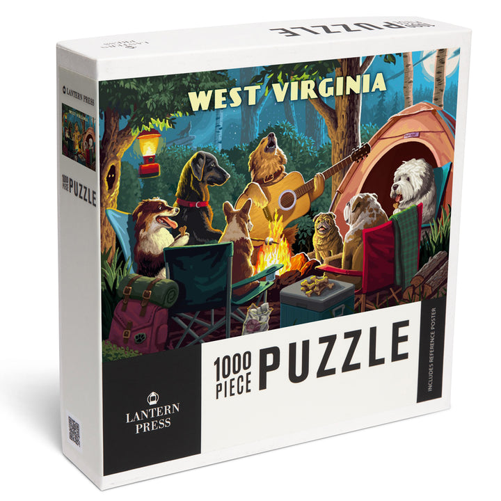 West Virginia, Painterly, Pack Life, Dogs Around Campfire, Jigsaw Puzzle