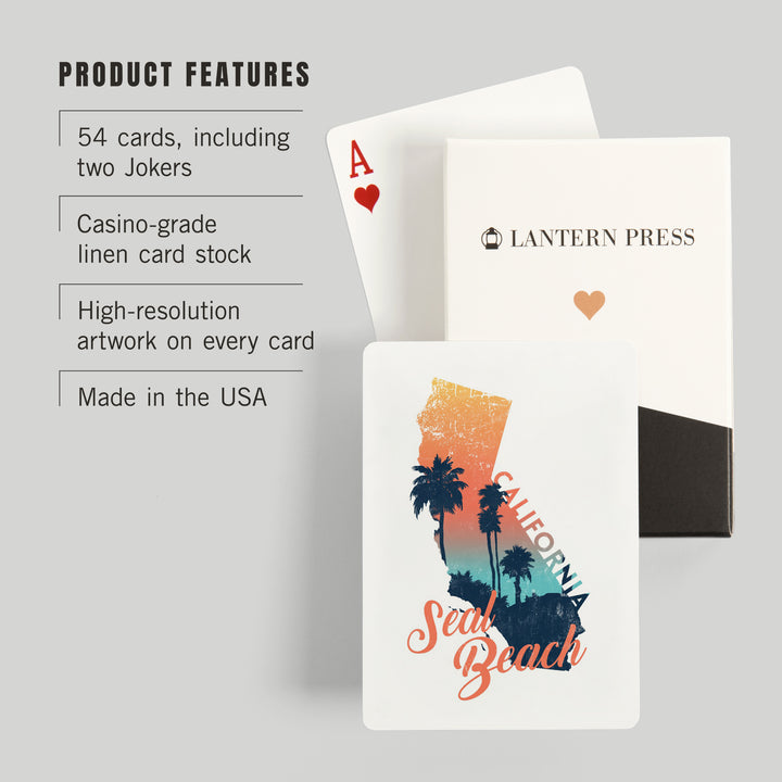 Playing Cards, Seal Beach, California, State Abstract, Palm Scene, 52 Card Deck with Jokers in Box, Unique Art