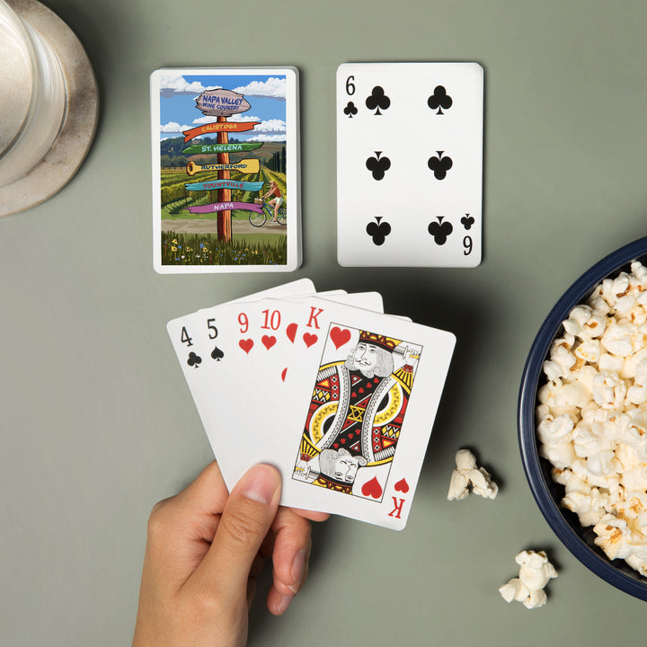 Playing Cards, Napa Valley Wine Country, California, Destination Sign, 52 Card Deck with Jokers in Box, Unique Art