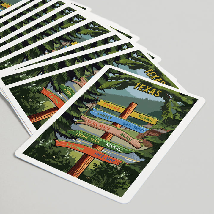 Playing Cards, Texas, Signpost, Forest and Camp, 52 Card Deck with Jokers in Box, Unique Art