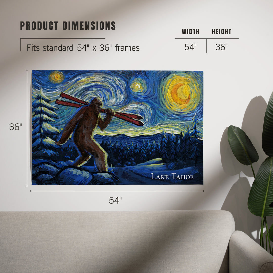 Lake Tahoe, California, Starry Night, Winter Bigfoot with Skis, Art & Giclee Prints