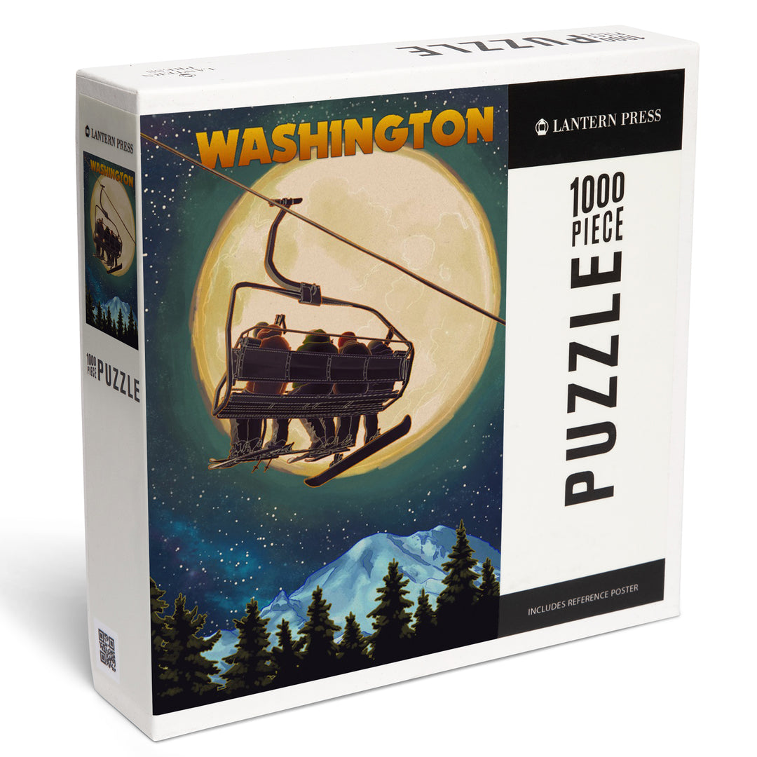 Washington Ski Lift, Full Moon Snowboarder, 1000 Piece Jigsaw Puzzle