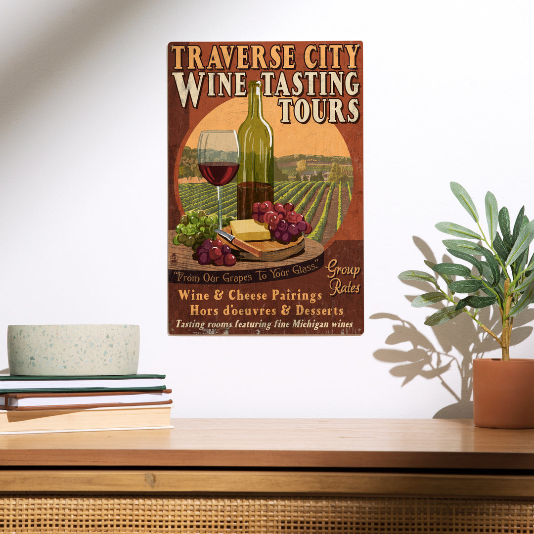 Traverse City, Michigan, Wine Tasting Vintage Sign, Wood Sign and Postcards