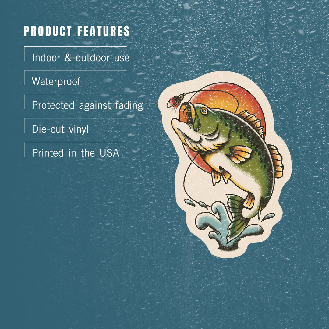 American Traditional, Bass Fishing, Vinyl Sticker