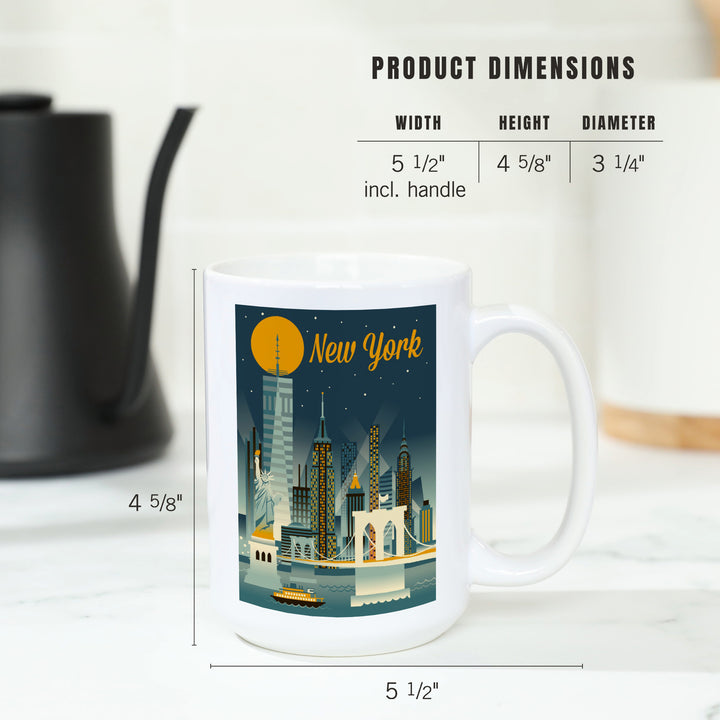 New York City, Retro Skyline Series, Lantern Press Artwork, Ceramic Mug