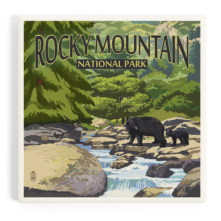 Rocky Mountain National Park, Colorado, Black Bears and Stream, Coasters