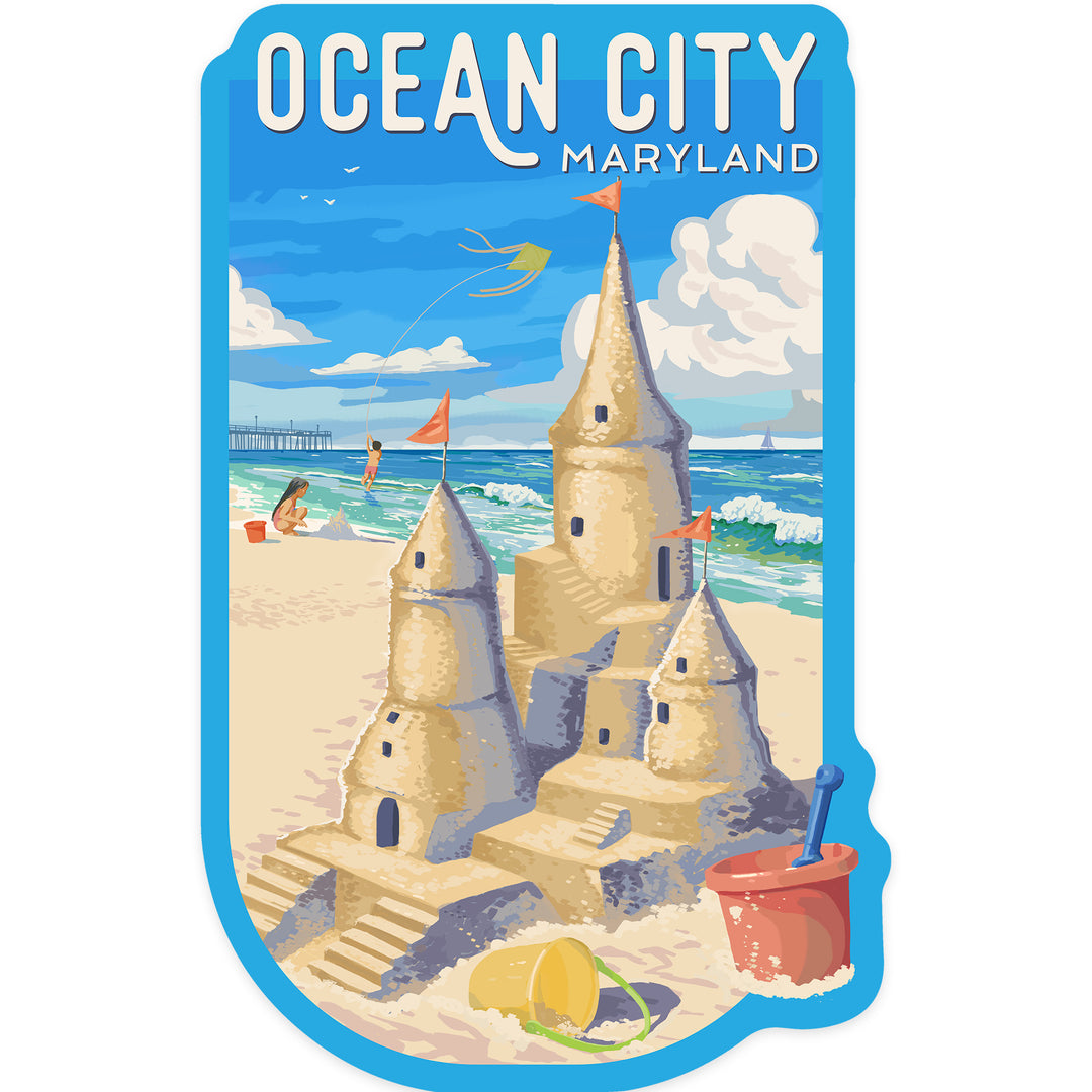Ocean City, Maryland, Painterly, Soak Up Summer, Sand Castle, Contour, Vinyl Sticker