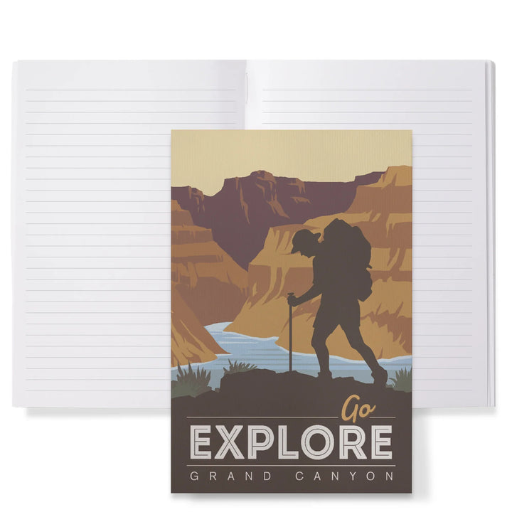 Lined 6x9 Journal, Grand Canyon National Park, Arizona, Go Explore, Backpacker, Vector Style, Lay Flat, 193 Pages, FSC paper
