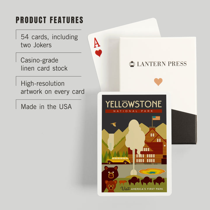 Playing Cards, Yellowstone National Park, WY, Geometric, 52 Card Deck with Jokers in Box, Unique Art