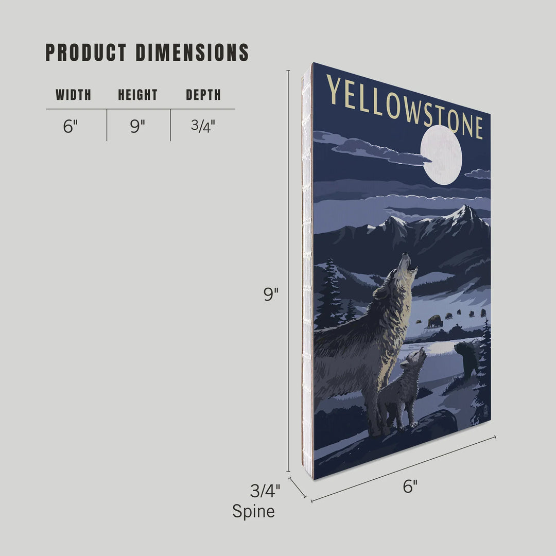 Lined 6x9 Journal, Yellowstone National Park, Wyoming, Wolves and Full Moon, Lay Flat, 193 Pages, FSC paper