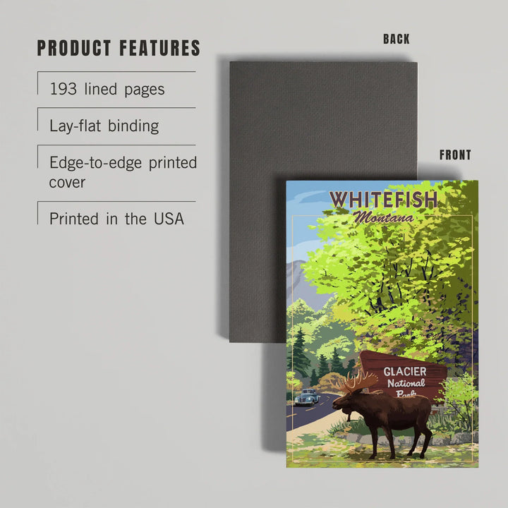 Lined 6x9 Journal, Whitefish, Montana, Scenic Byway and Moose, Glacier National Park, Lay Flat, 193 Pages, FSC paper