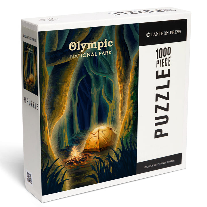 Olympic National Park, Hoh Rainforest Camping at Night, Lithograph, 1000 Piece Jigsaw Puzzle