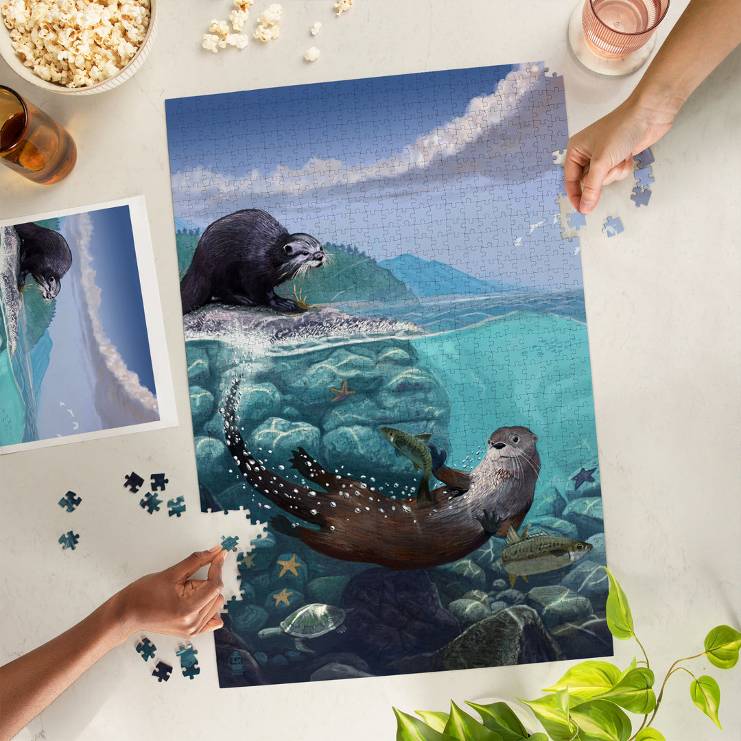 River Otters, Underwater Scene, 1000 Piece Jigsaw Puzzle