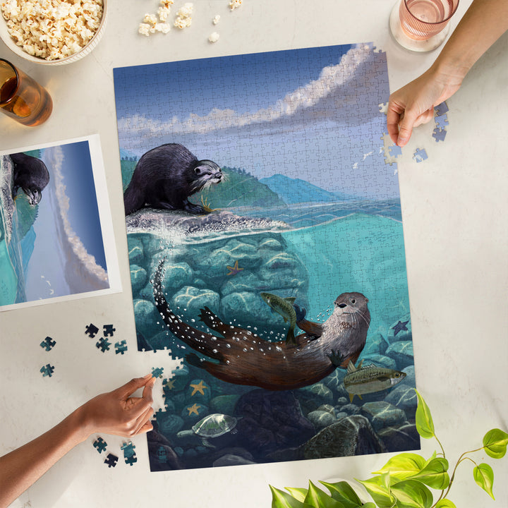 River Otters, Underwater Scene, 1000 Piece Jigsaw Puzzle