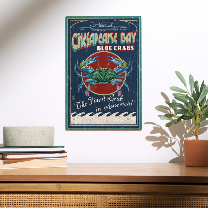 Chesapeake Bay, Virginia, Blue Crab Vintage Sign, Wood Sign and Postcards