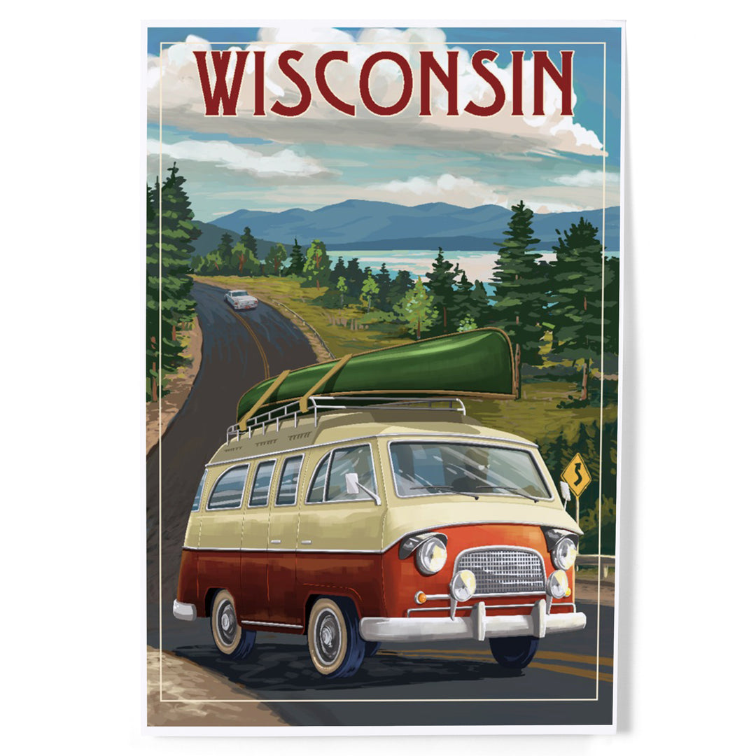 Wisconsin, Camper Van and Lake, Art & Giclee Prints